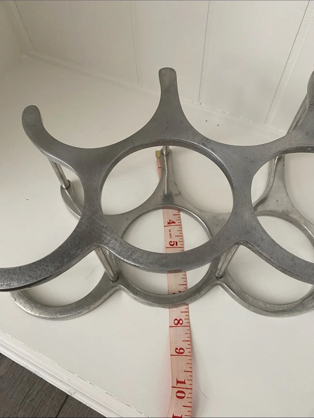 Vintage Midcentury Cast Aluminum Metal Wine Rack Organizer - 9 Bottle Display